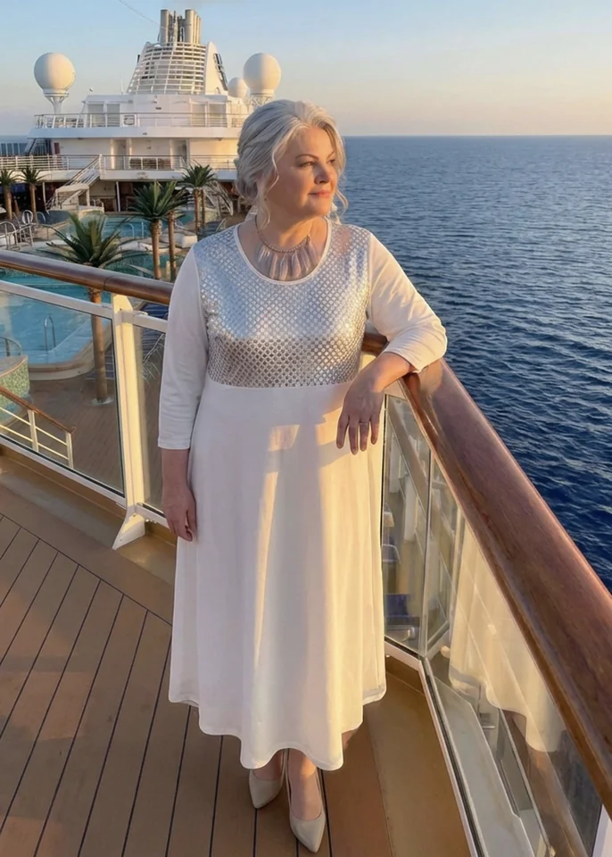 Elegant Midi Plus Size Dress with Shimmering Bodice